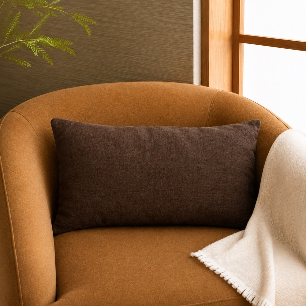 Quince Reversible Lumbar Pillow Cover 12x20 Espresso Brown Wool Linen Woven NWT